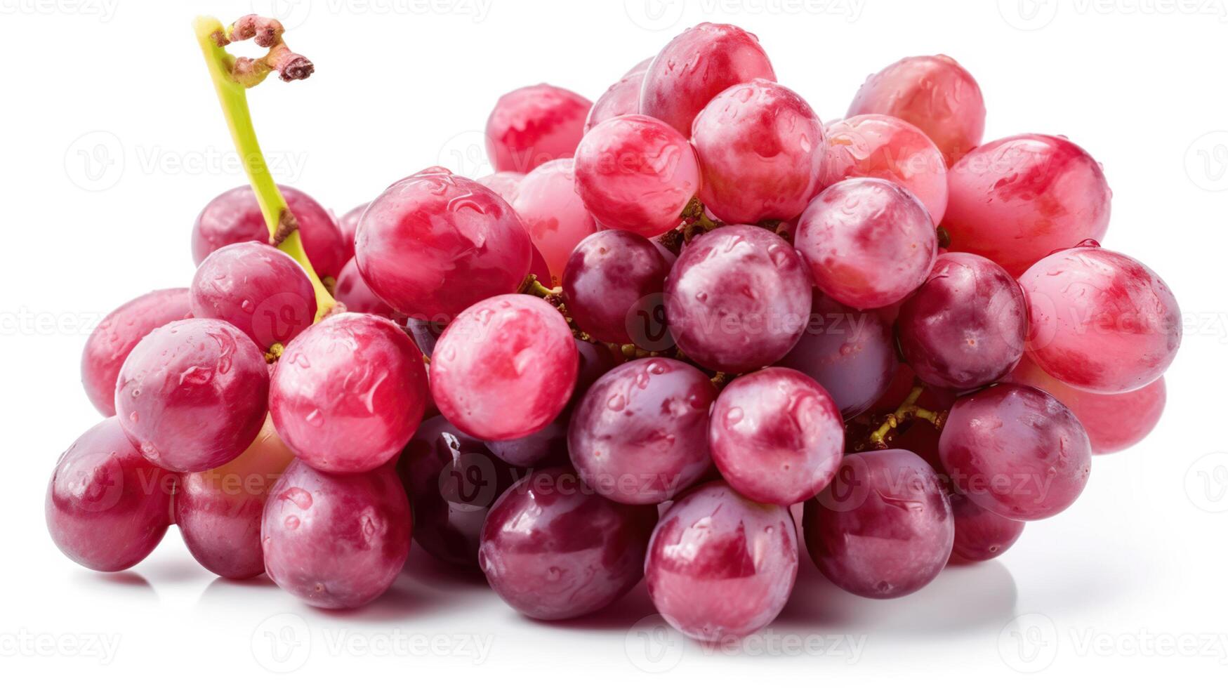 Ripe red grape. Pink bunch with leaves isolated on white. With clipping path, photo