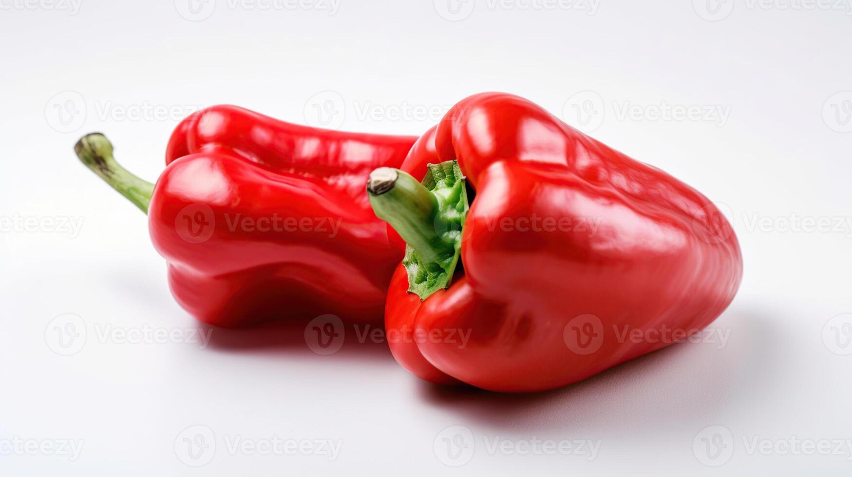 Red peppers isolated on white background. Top view, photo