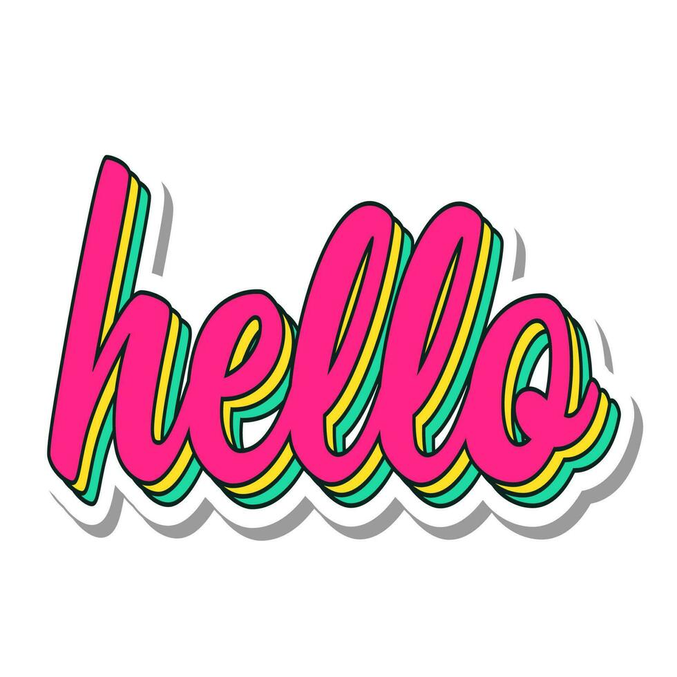 Sticker Style Hello Font Against White Background. vector