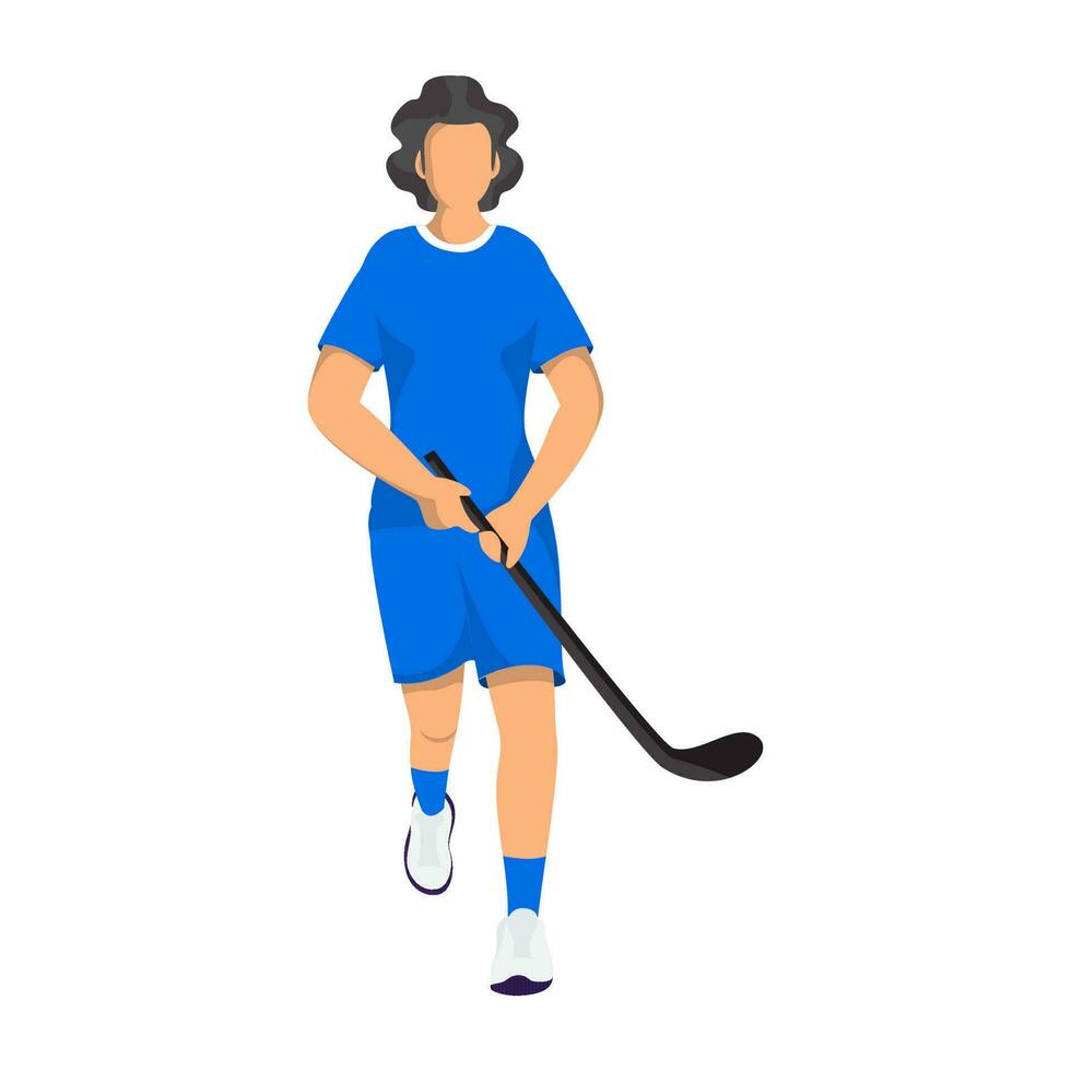 Faceless Female Hockey Player Holding Stick On White Background. vector