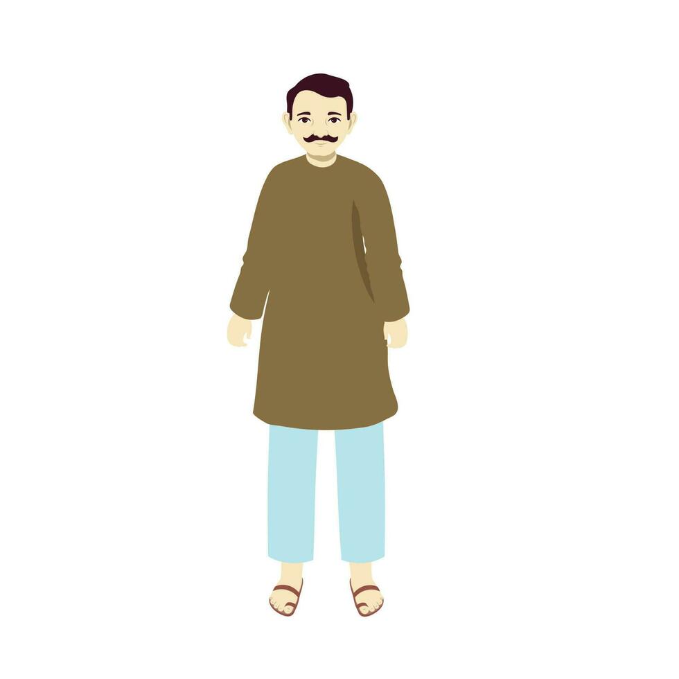 Portrait Of Indian Man Wearing Kurta Pajama In Standing Pose On White Background. vector