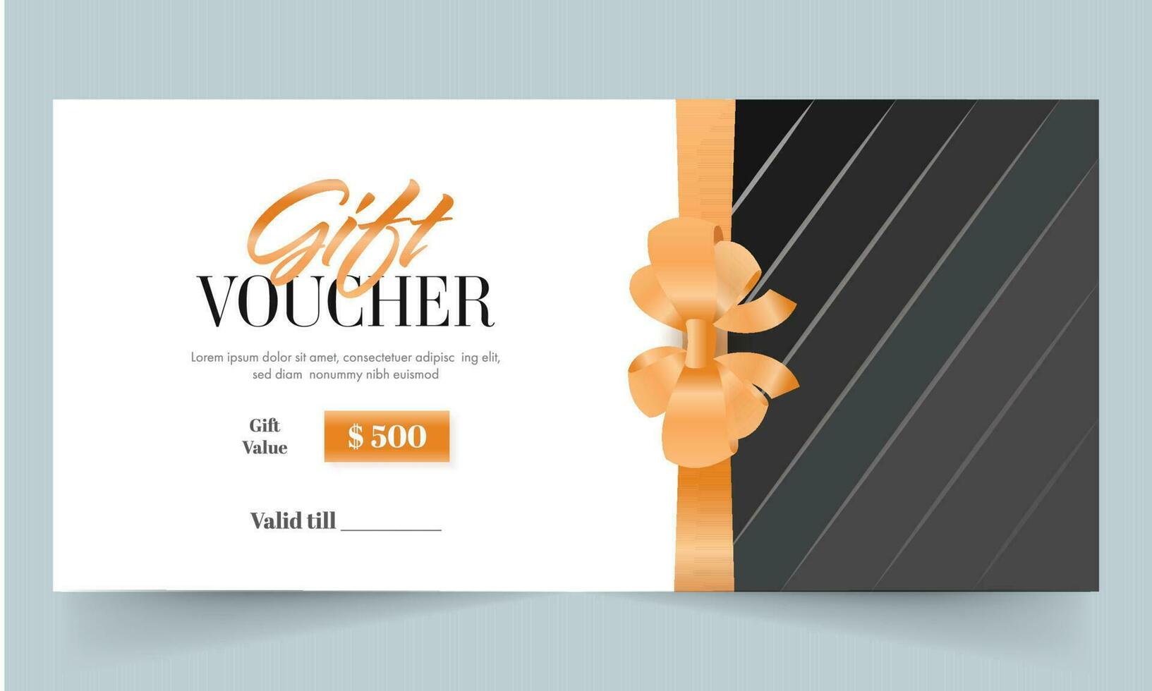 Gift Voucher Banner Or Header Design With Golden Bow Ribbon In White And Black Color. vector
