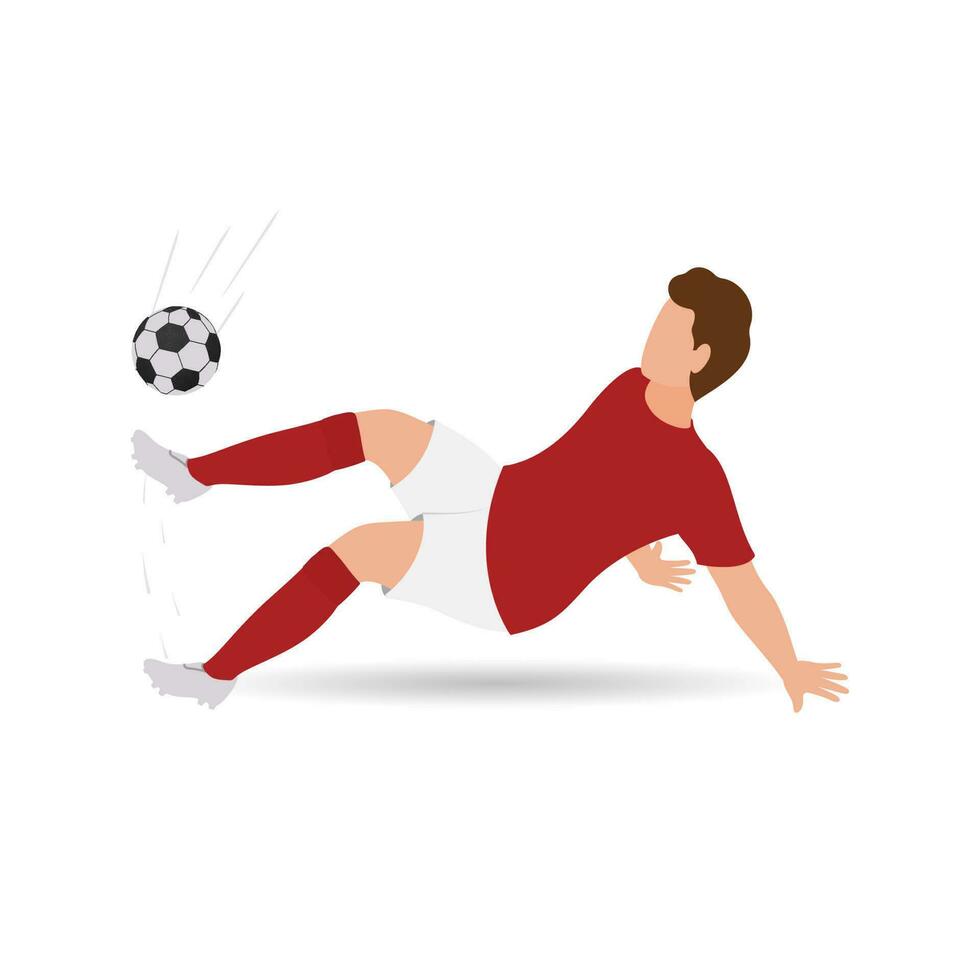 Faceless Male Soccer Player Kicking Ball On White Background. vector