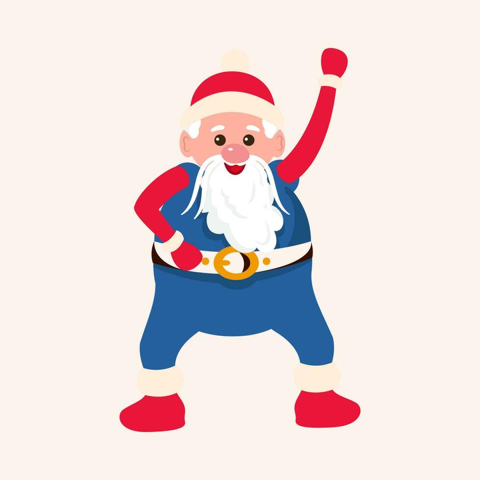 Cool Santa Clause in Red and Blue Dress, Dancing. vector