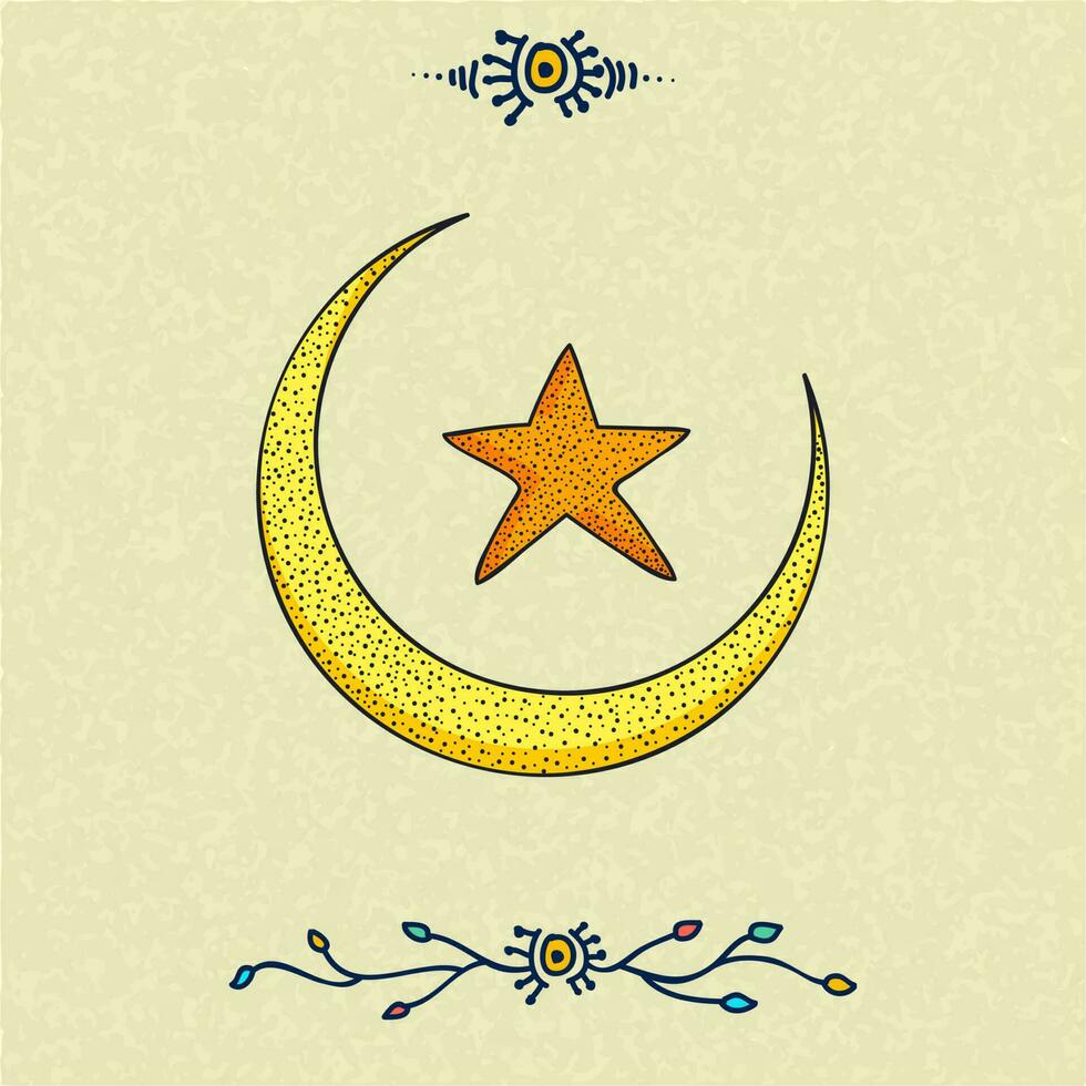 Muslim Community Festival Concept With Crescent Moon, A Star On Yellow Grunge Background And Copy Space. vector
