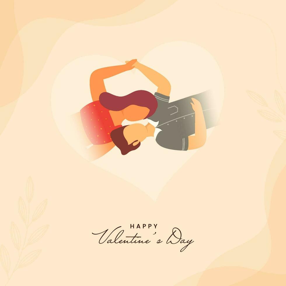 Happy Valentine's Day Concept With Top View Of Faceless Young Couple Lying Head To Head On Their Backs. vector