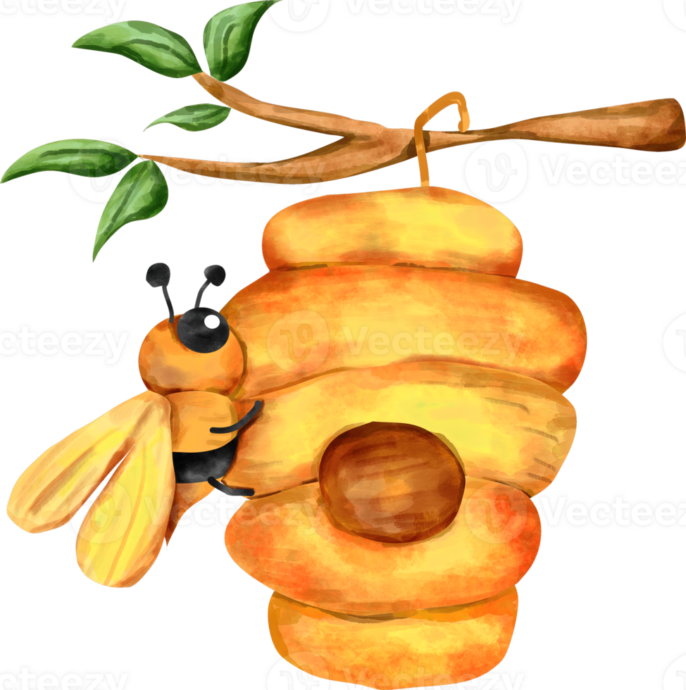 watercolor-bee-hive-23322357-png