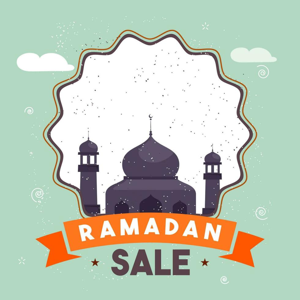Ramadan Sale Poster Design With Mosque Illustration On White And Turquoise Background. vector