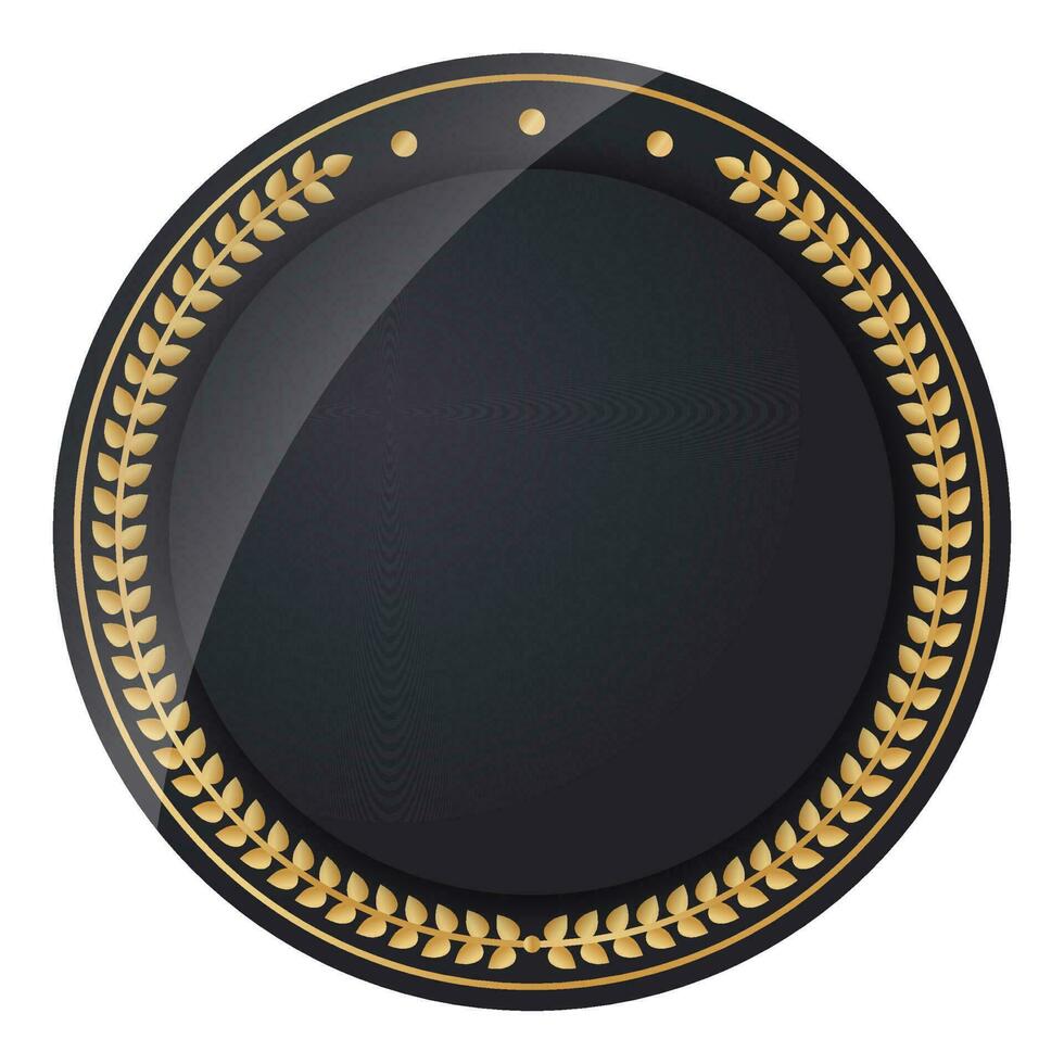 Blank Round Label With Laurel Wreath Element In Black And Golden Color. vector
