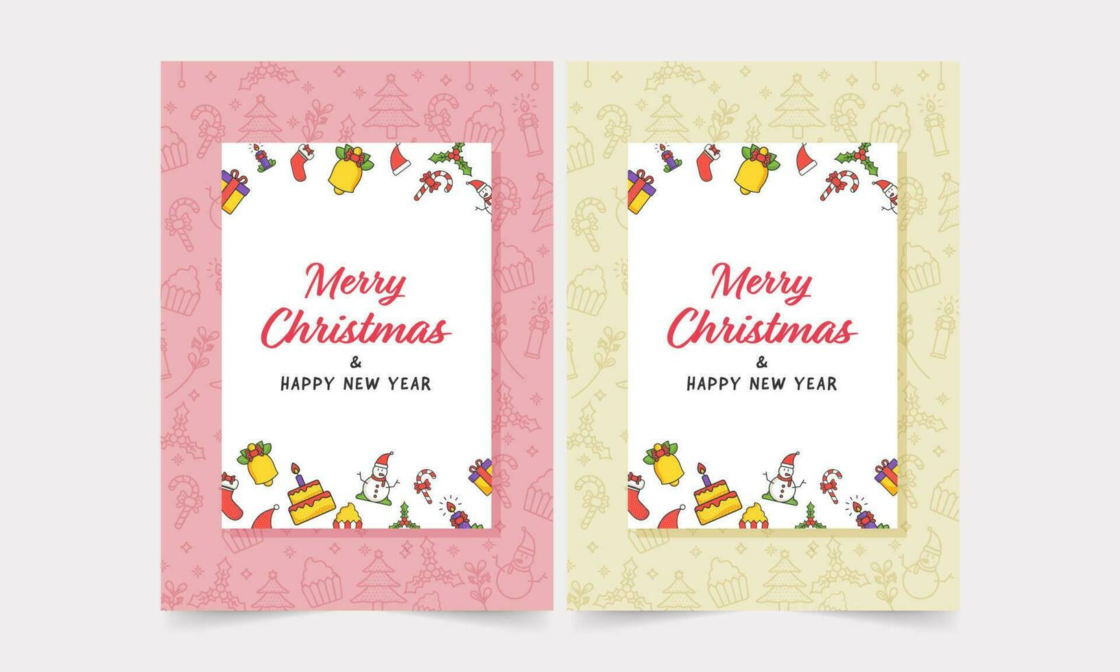 Merry Christmas And Happy New Year Greeting Card In Pink And Yellow Color Options. vector