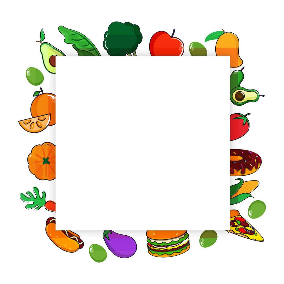 Colorful fruits and vegetables, post with text space for world food day. vector