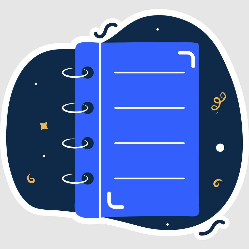 Vector Illustration Of Diary Sticker Or Icon Against Blue Confetti Background.