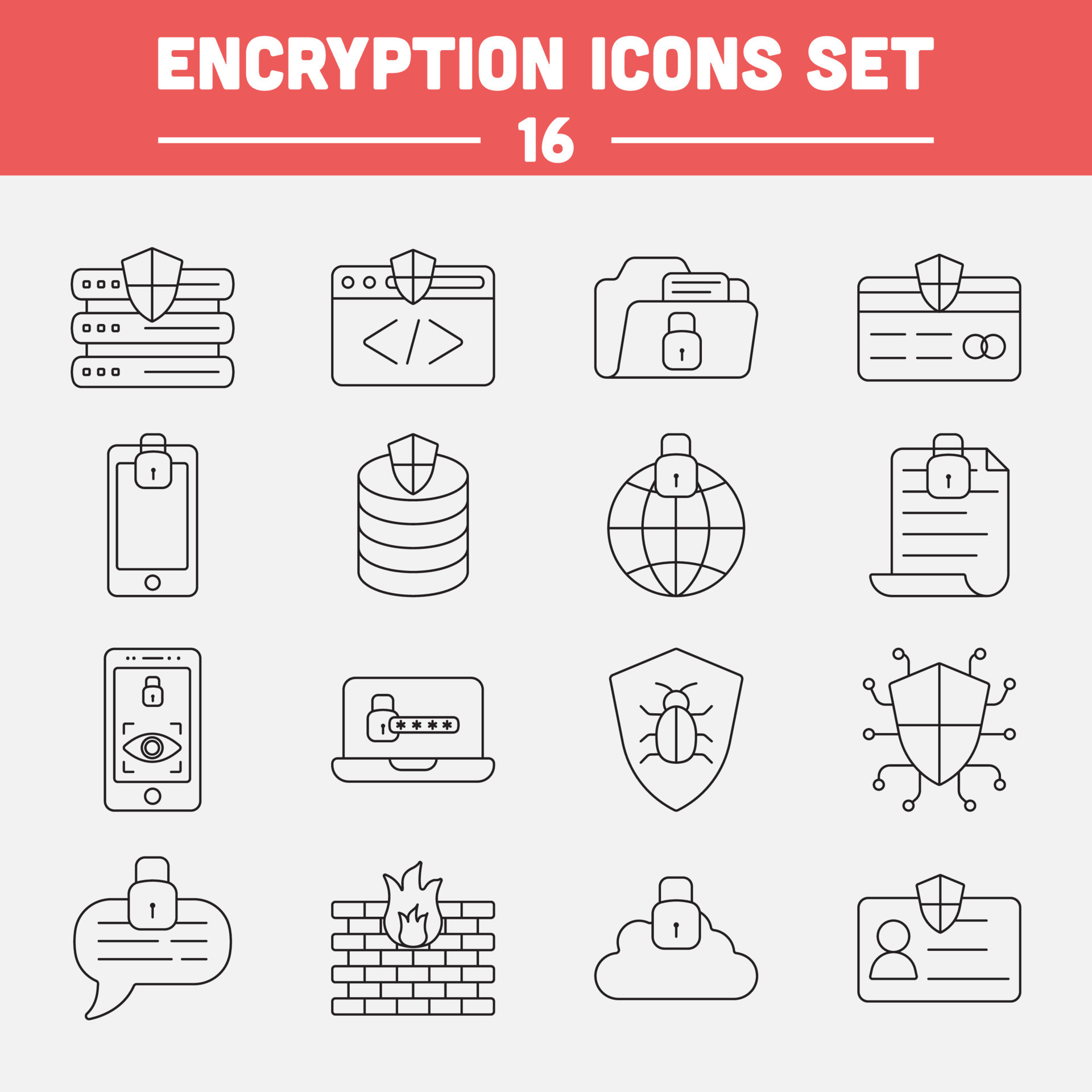Black Outline Encryption Flat Icon Or Symbol Set. 23322891 Vector Art ...