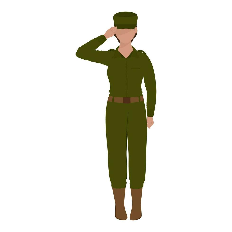 Faceless Female Police Officer Saluting Against White Background. vector