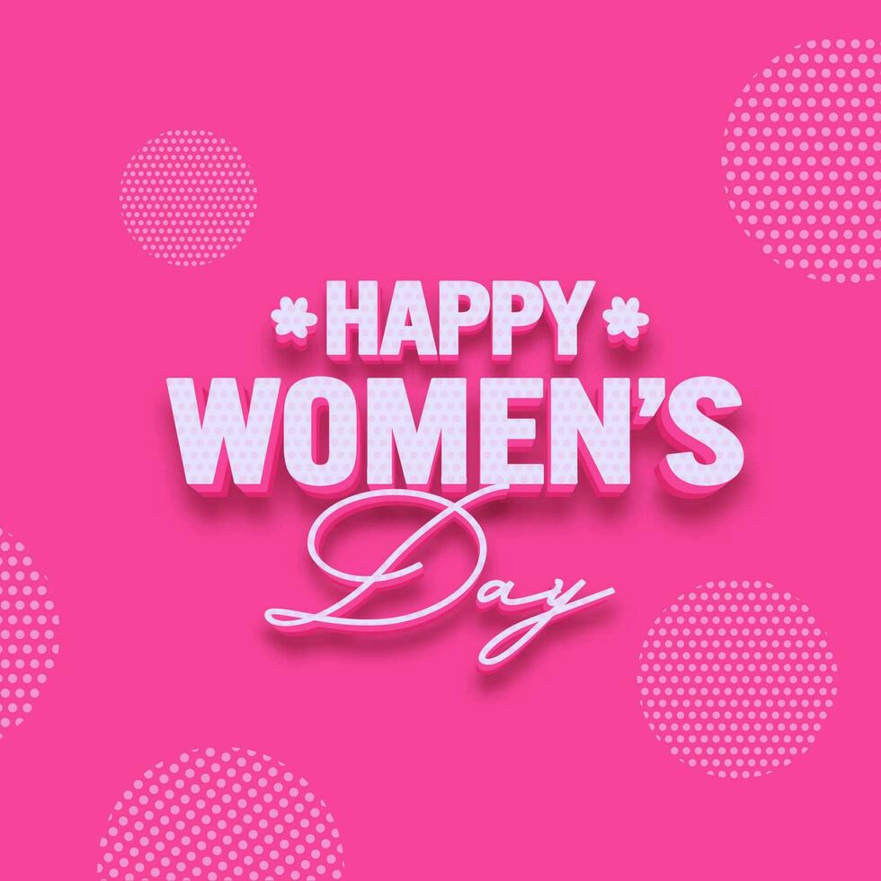 3D Happy Women's Day Font With Flowers And Dotted Sphere On Pink Background. vector