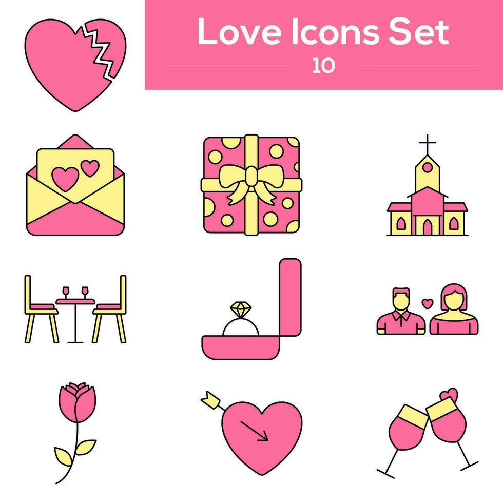 plano estilo amor icono o símbolo en rosado y amarillo color. vector