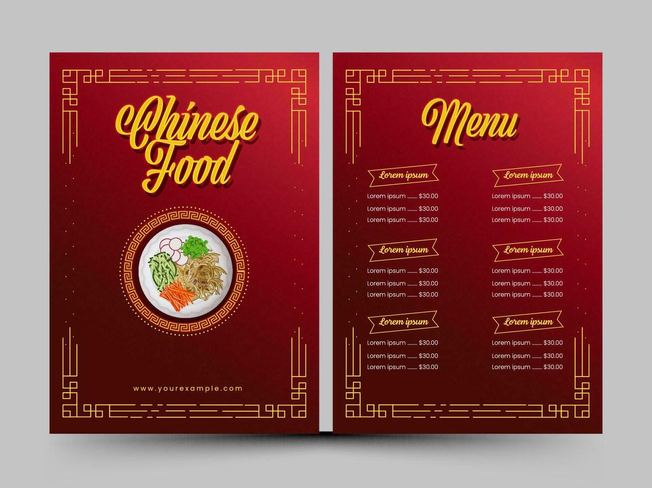 Chinese Food Menu Card Template In Red Color For Publishing. vector
