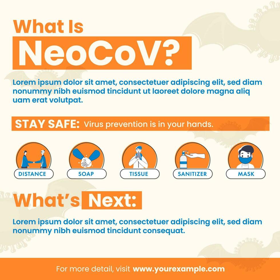 NeoCoV Variant FAQ Poster Or Flyer Design With Prevention Information For Advertising. vector