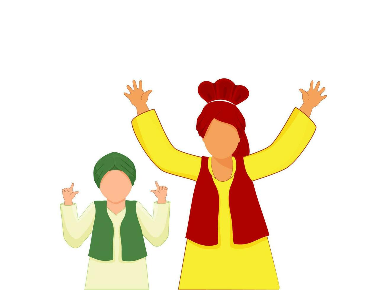 Faceless Punjabi Young Boys Doing Bhangra On White Background. vector