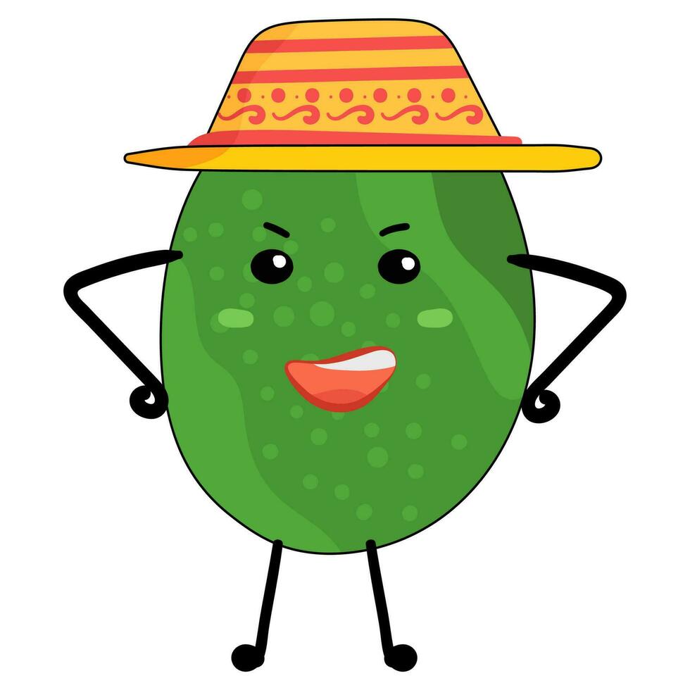 Hat Wearing Angry Avocado Standing Icon In Flat Style. vector