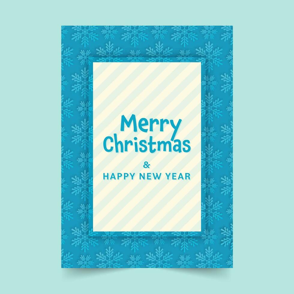 Merry Christmas And Happy New Year Greeting Card Decorated With Snowflakes In Blue And White Color. vector