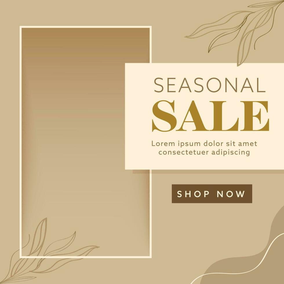 Seasonal Sale Poster Design With Space For Image Or Text And Linear Leaves On Brown Background. vector