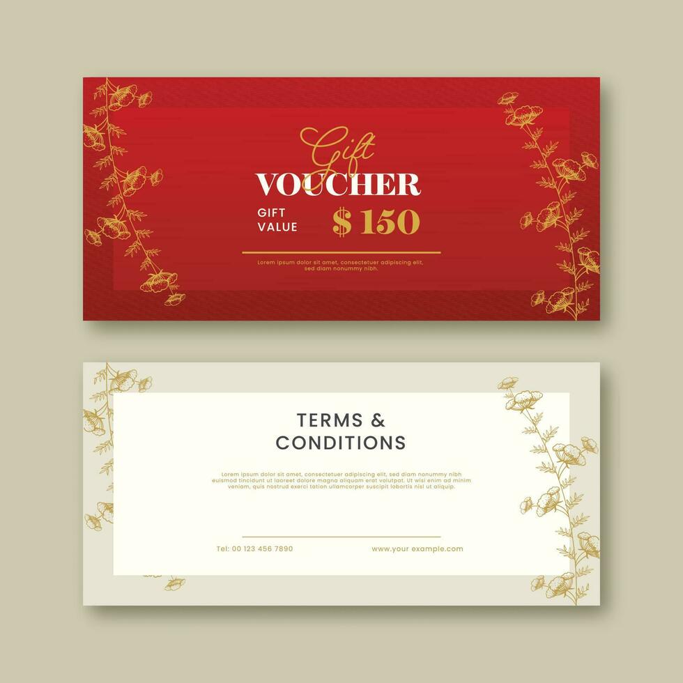 Gift Voucher Banner Design With Double Side In Red And White Color. vector