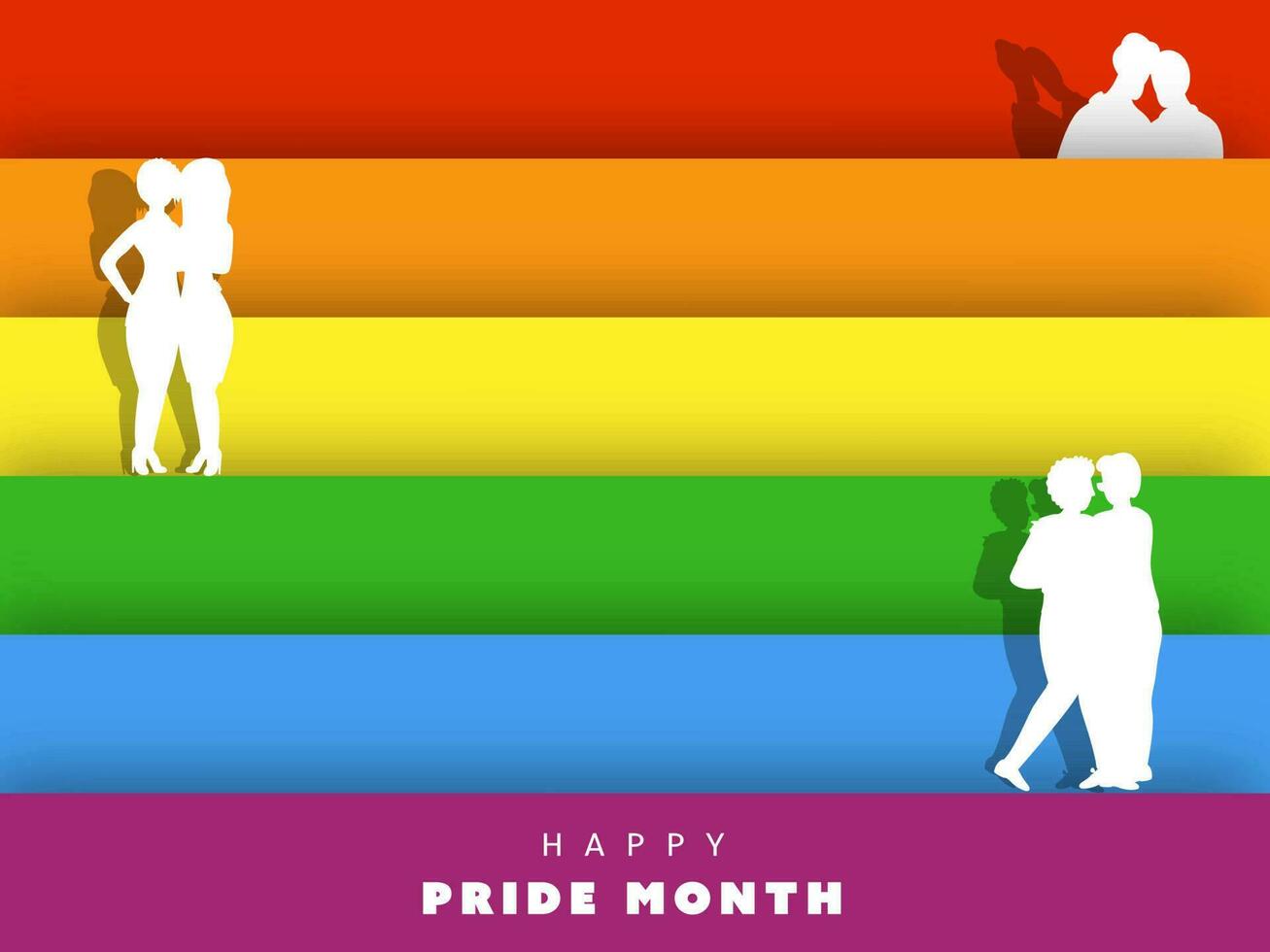 Happy Pride Month Concept With Paper Cut Gay And Lesbian Couple Embracing On Rainbow Paper Stripe Background. vector