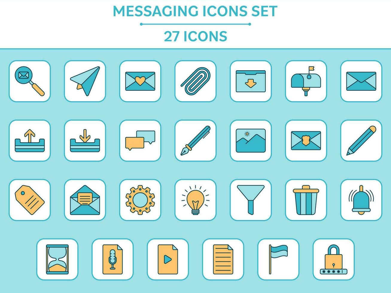 Blue And Orange 27 Messaging Square Icon Set In Flat Style. vector