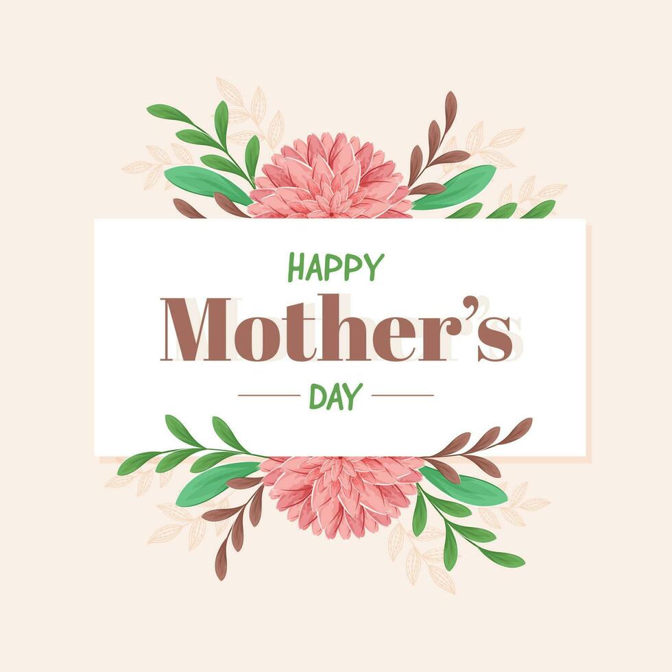 contento de la madre día saludo tarjeta con hermosa dalia flores y hojas en pastel rosado antecedentes. vector