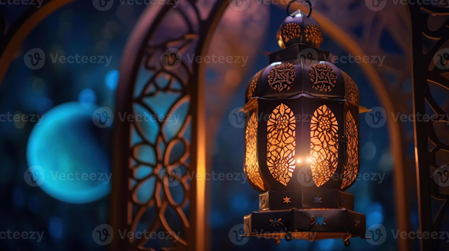 Ramadan Kareem - Moon And Arabian Lantern With Abstract Defocused Lights - Eid Ul Fitri, Eid Ul Ad ha, photo