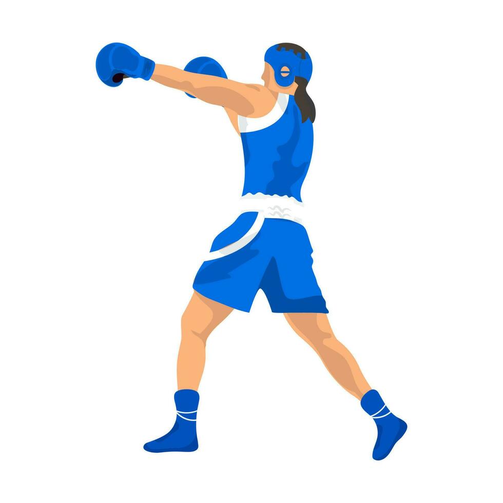 Character Of Female Boxer Player In Playing Pose On White Background. vector