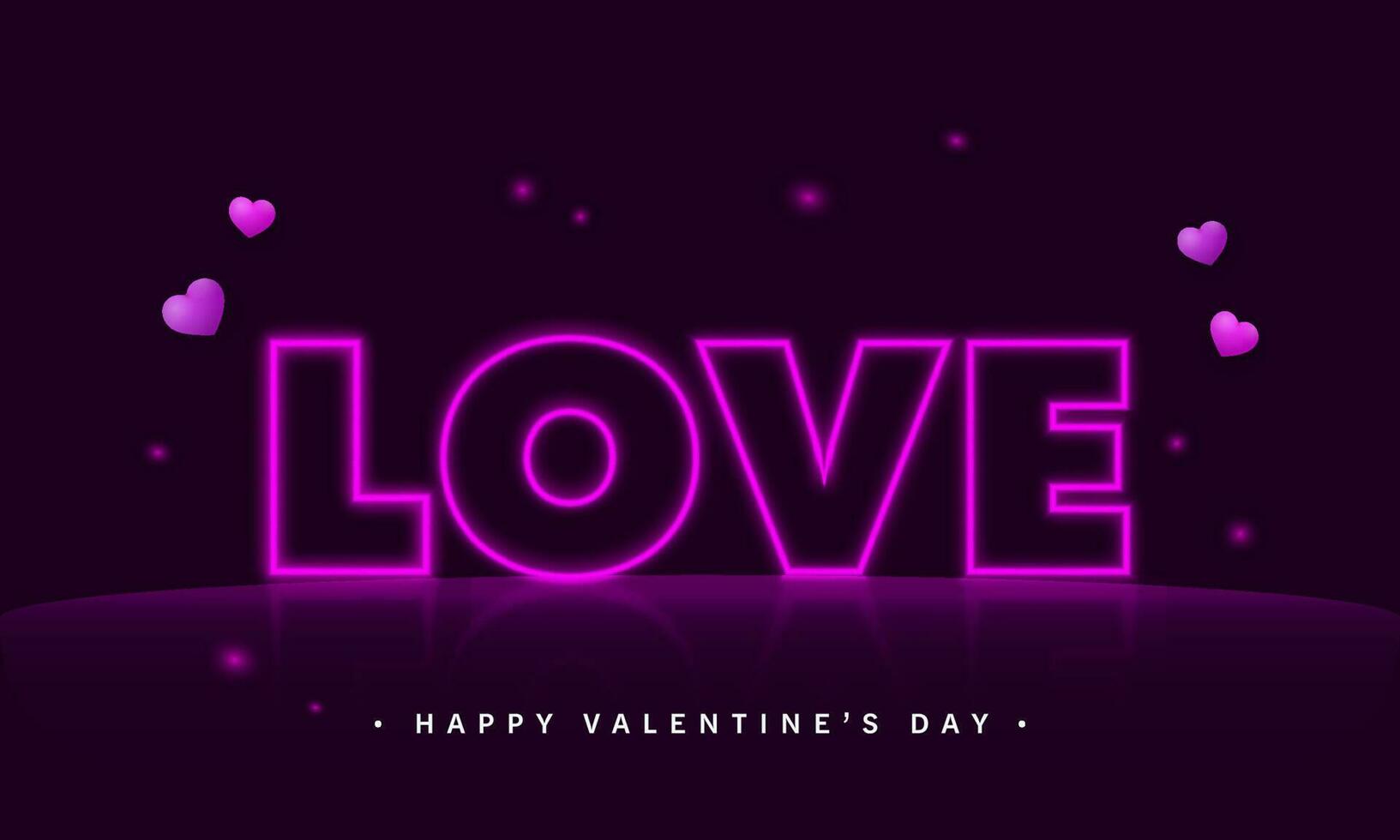 Neon Love Font With Hearts And Lights Effect On Purple Background For Happy Valentine's Day Concept. vector