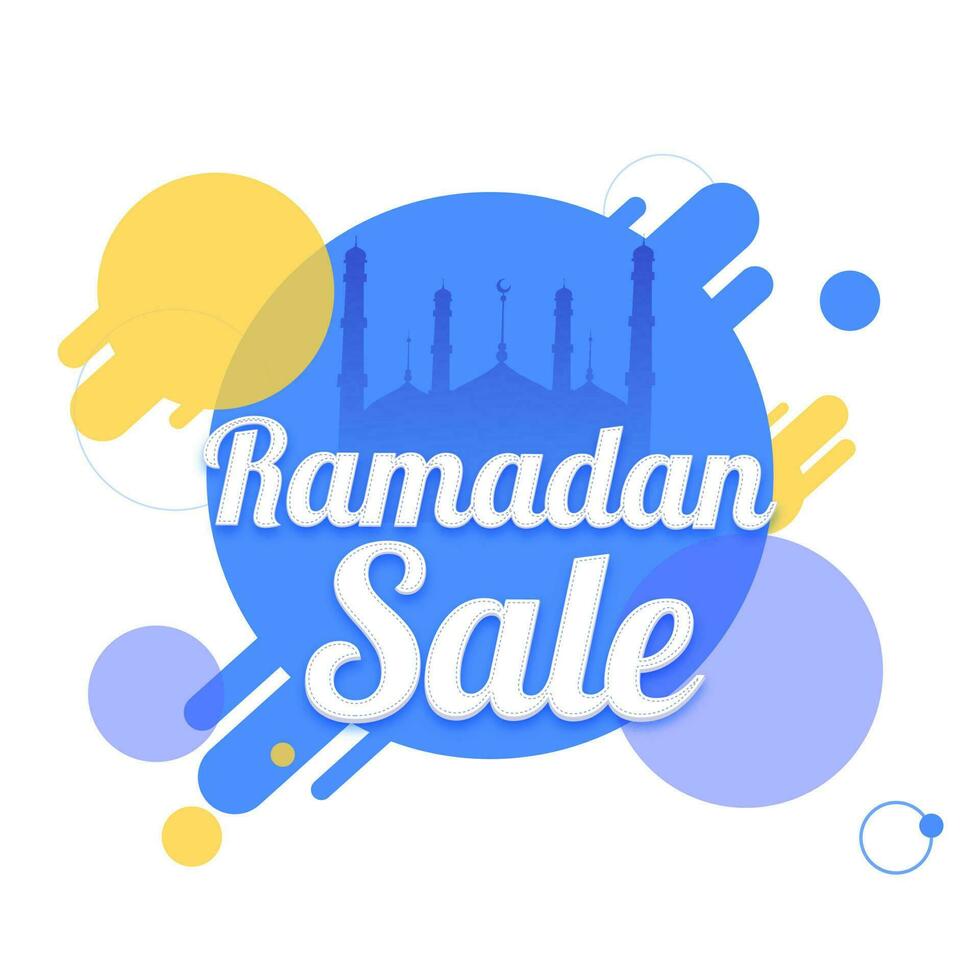 Ramadan Sale Poster Design With Silhouette Mosque On Abstract Background. vector
