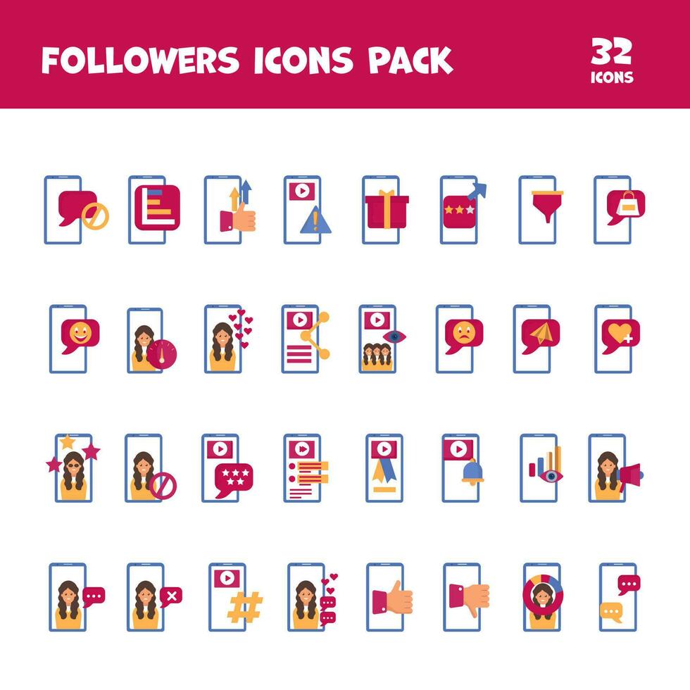 Colorful Set Of Followers Icons In Flat Style. vector