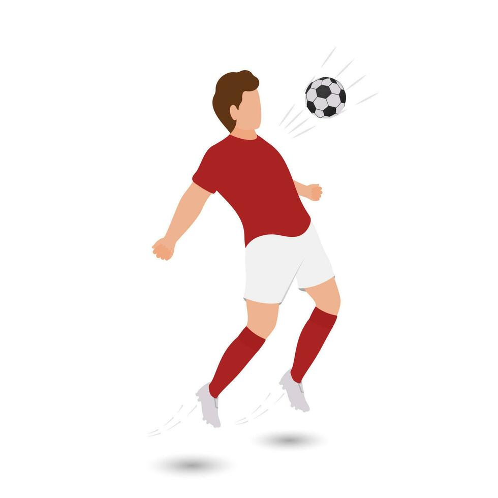 Cartoon Male Soccer Player Hitting Ball From Chest On White Background. vector