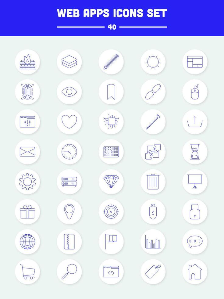 Blue Outline Illustration Of Web Tool App Icon Set. vector