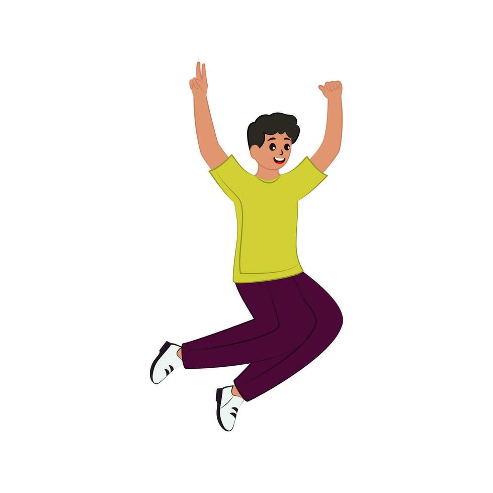 Illustration Of Cheerful Young Boy Jumping On White Background. vector