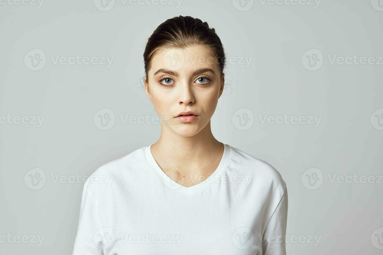 woman holding her head stress emotions discomfort pain close-up photo