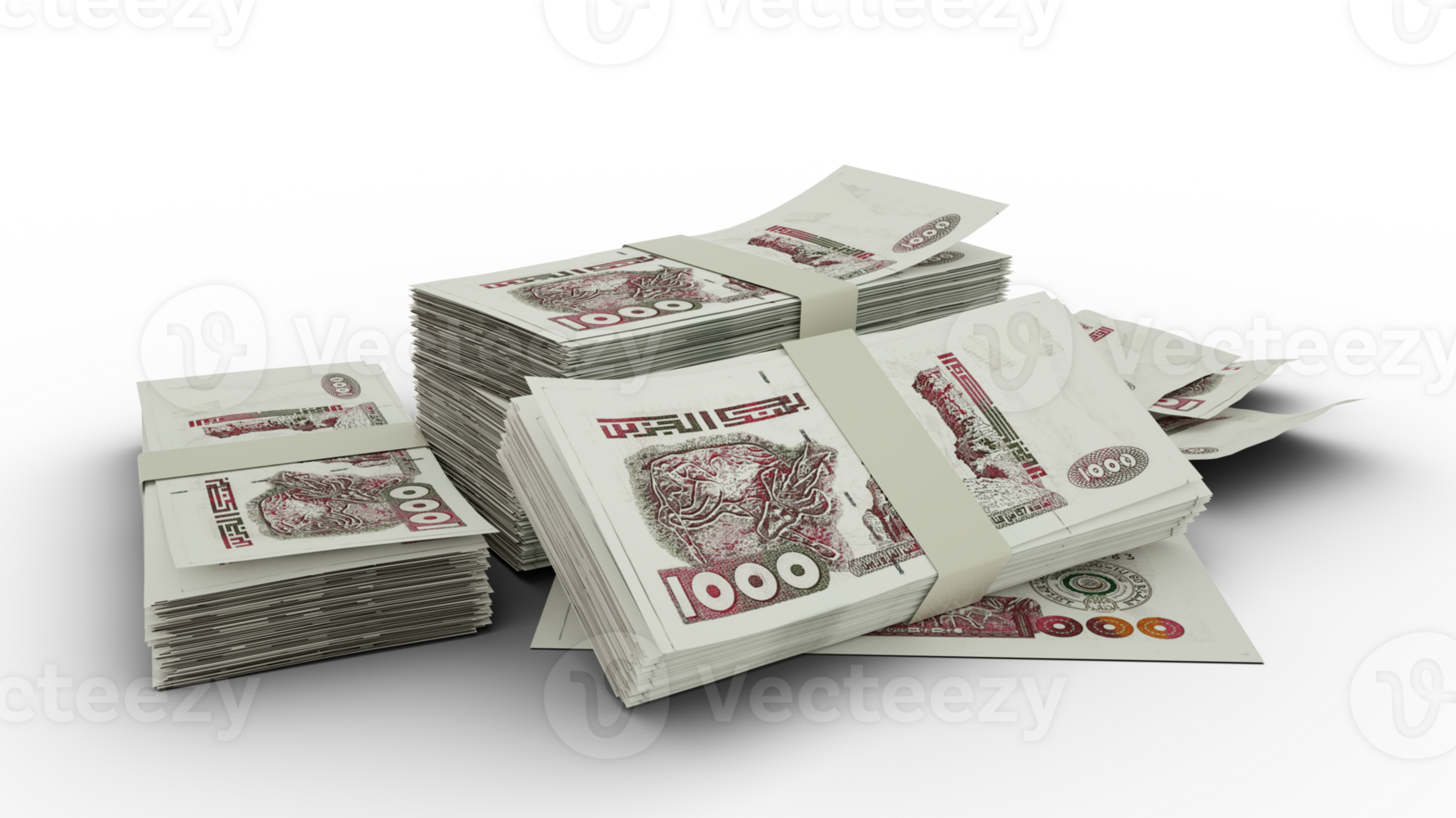 3D Stack of 2000 Algerian Dinar notes png