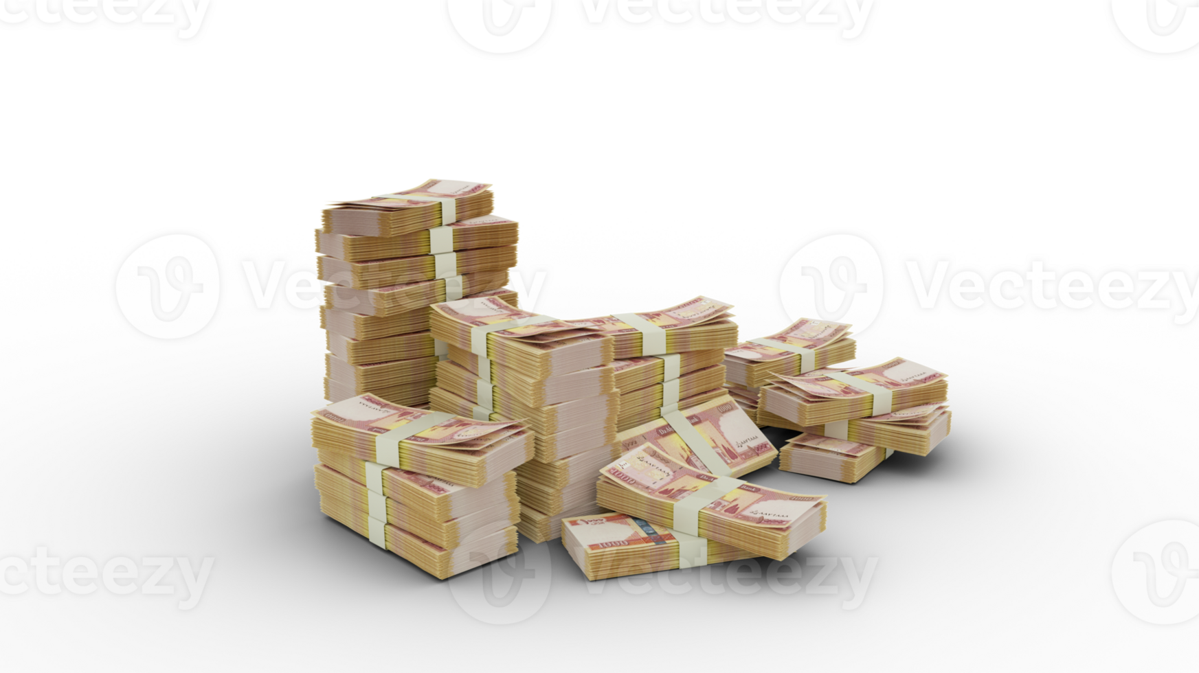 Stack of 1000 Afghan Afghani notes. 3d rendering of bundles of money isolated on  transparent background png