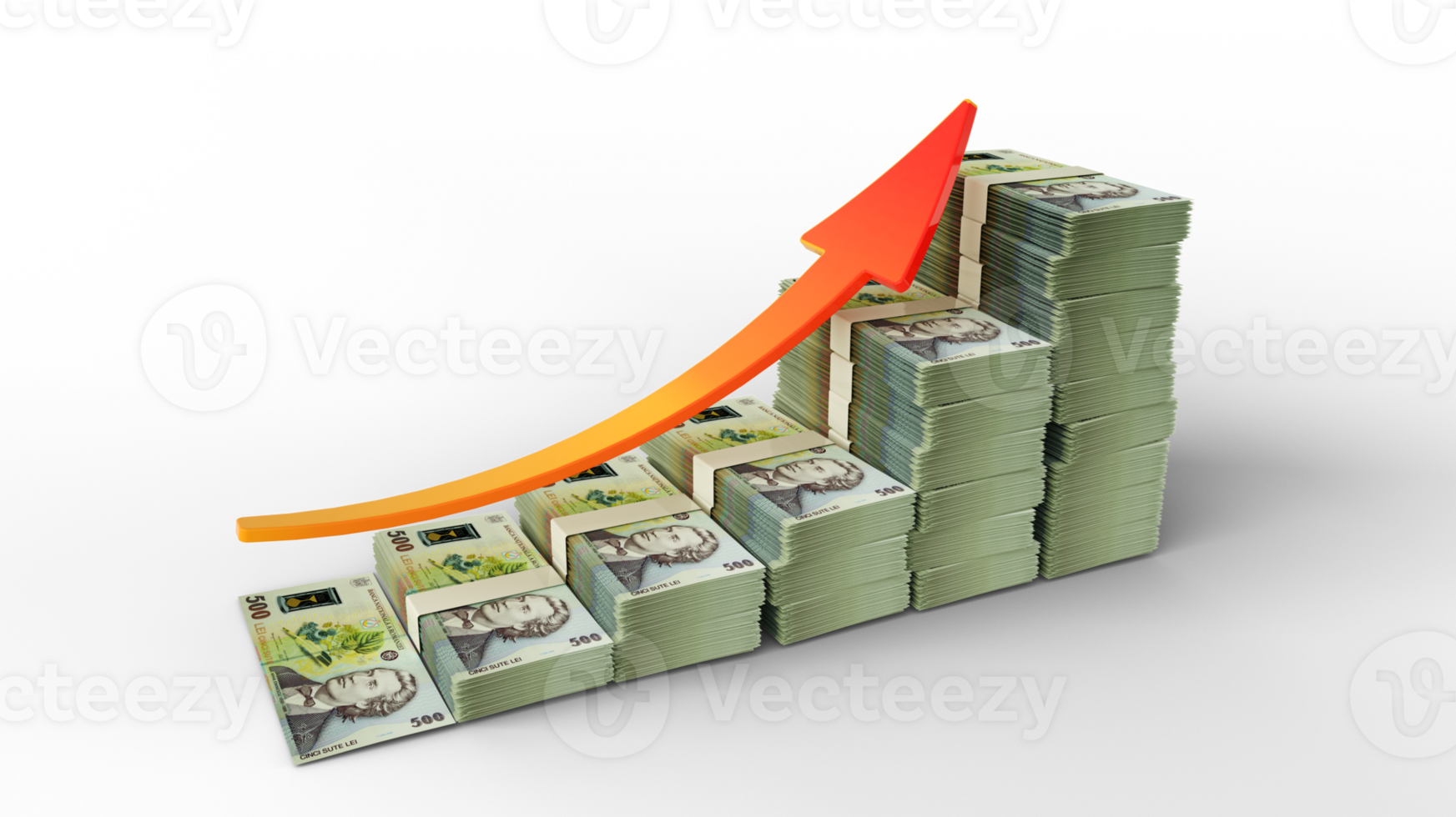 financiero crecimiento firmar hecho de pilas de venezolano bolívar notas 3d representación de rumano dinero arreglado en el formar de un bar grafico aislado en transparente antecedentes png