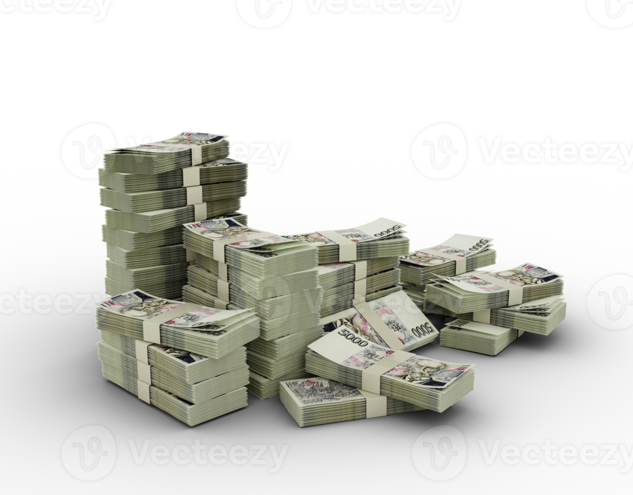Stack of Czech Koruna notes. 3d rendering of bundles of money isolated on transparent background png