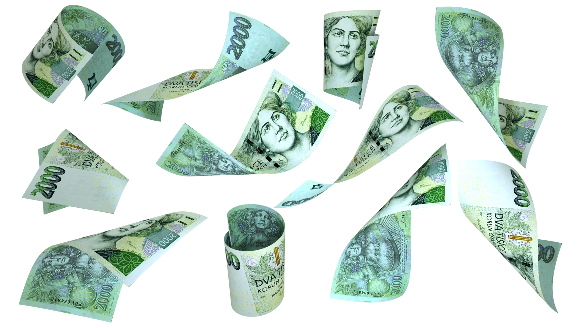 Free 3D Rendering Of 5000 Czech Koruna Notes Flying In Different Angles 