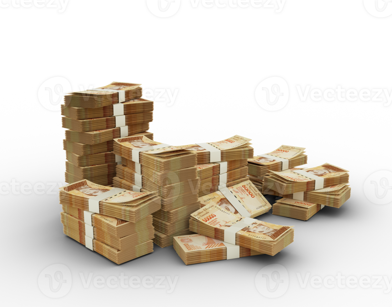 Stack of Venezuelan bolivar notes. 3d rendering of bundles of money isolated on transparent background png