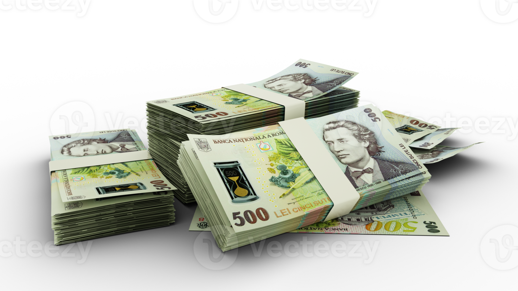 3D Stack of Romanian leu notes png