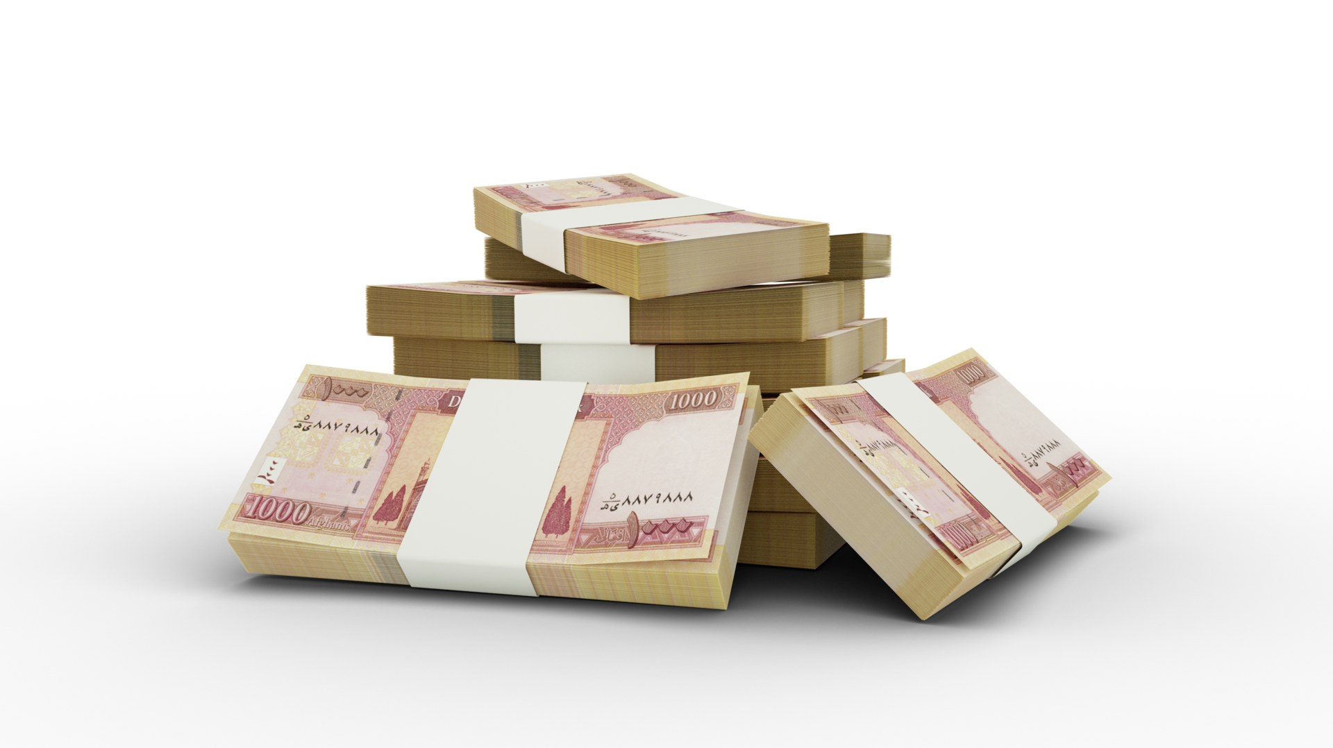 3d Rendering Of Stack Of 1000 Afghan Afghanis Notes Bundles Of Afghan afghanistan-currency-used-banknotecoinstamp-bank-notes
