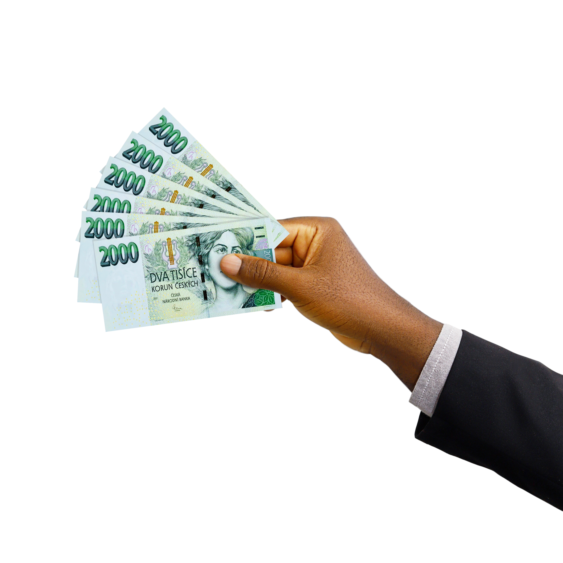 Black Hand With Suit Holding 3D Rendered 20000 Czech Koruna Notes 