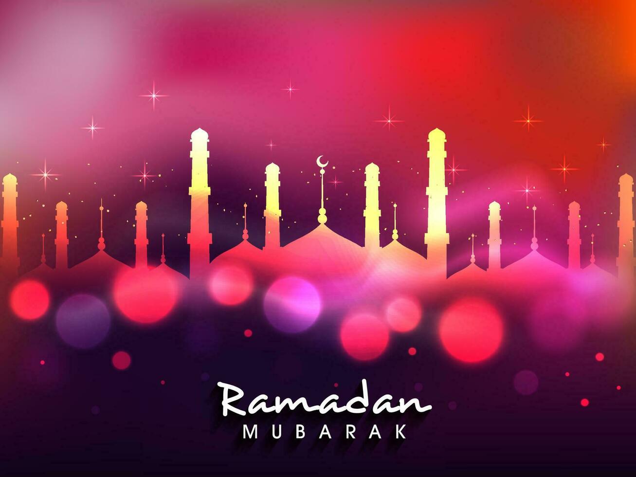 Ramadán Mubarak concepto con degradado mezquita ligero efecto antecedentes. vector