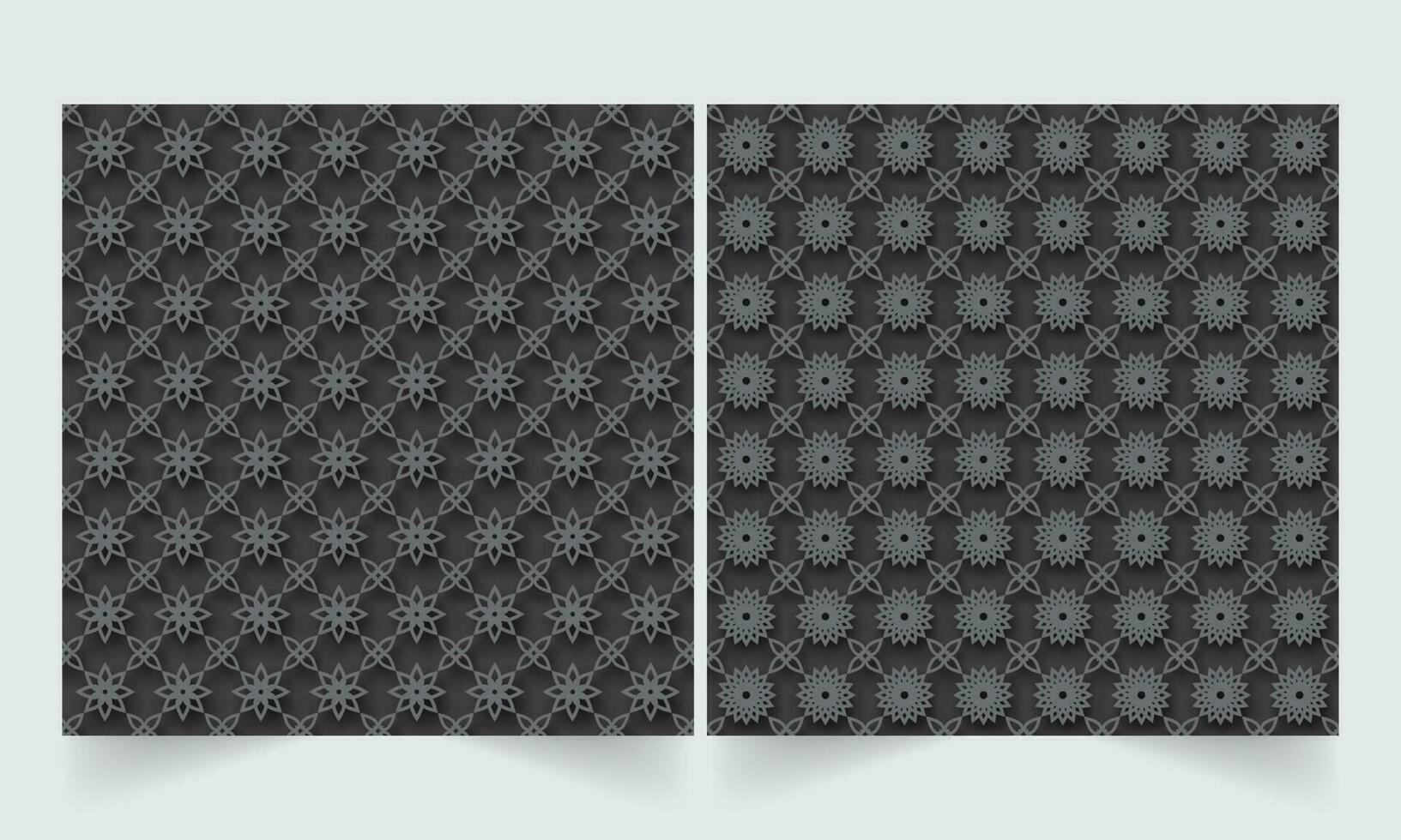 Black Seamless Floral Or Mandala Pattern Background In Two Options. vector